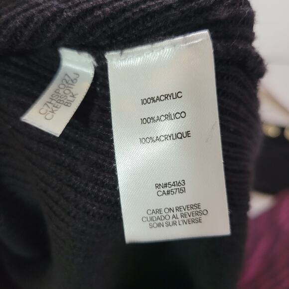 Calvin Klein Size M Black Tunic Sweater Gold Button Contrast Detail Sleeves - Picture 7 of 10